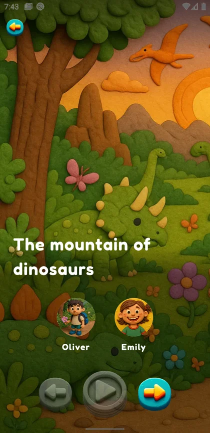 Story reader with illustration, character portraits and playback controls
